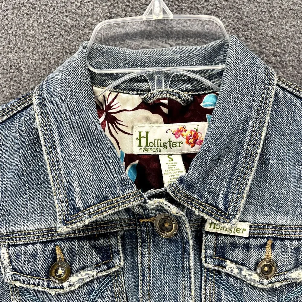 HOLLISTER CO‎ Denim Jacket Girls Juniors Small distressed Tropical lined
